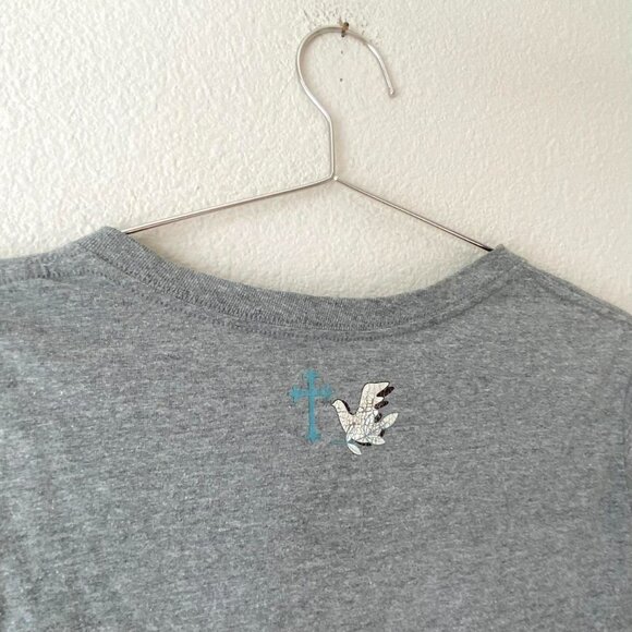 y2k 2000s Jesus Christ cross gray v-neck double layer thermal shirt XL - Picture 4 of 5